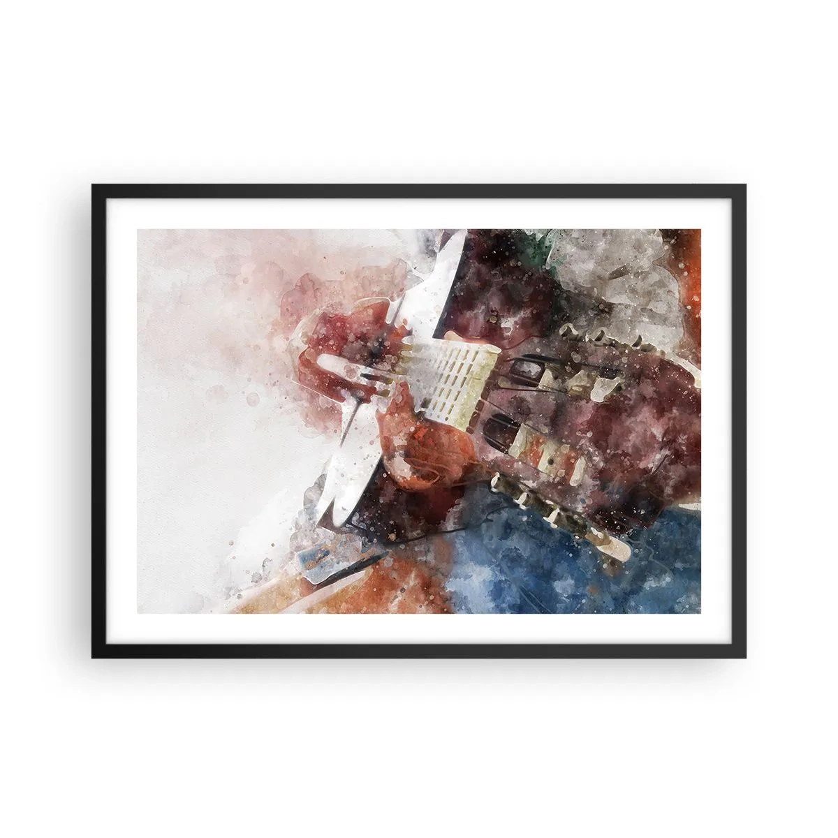Poster in cornice nera - Un'interpretazione artistica di una chitarra in stile acquerello - 70x50cm - E tu che ne pensi? - Decorazione murale moderna per soggiorno e camera da letto ARTTOR