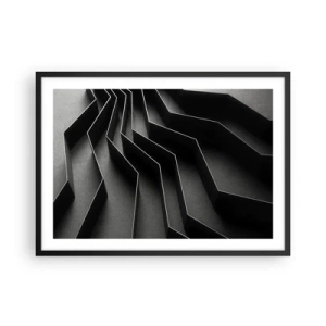 Poster in cornice nera - Astrazione in bianco e nero con strutture geometriche - 70x50cm - Ordine tridimensionale - Decorazione murale moderna per soggiorno e camera da letto ARTTOR