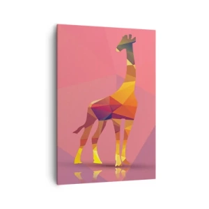 Quadro su tela - Stampe su Tela - Silhouette geometrica di giraffa in tonalità pastello di rosa e giallo - 70x100cm - Nei colori della savana - Decorazione murale moderna per soggiorno e camera da letto ARTTOR