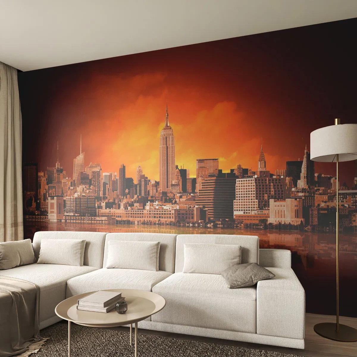 Fotomurali Premium Sand - Panorama di grande città in giallo e marrone - New York, Architettura, Città - 100x70 cm