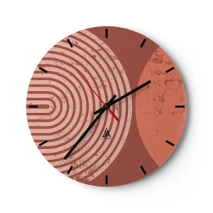 Orologio da parete - Orologio in Vetro - Geometria di cerchi nei toni del terracotta e del rosa - 30x30cm - Rapporti stretti - Decorazione murale moderna per soggiorno, cucina e camera da letto ARTTOR