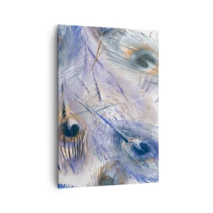 Quadro su tela - Stampe su Tela - Un motivo con piume di pavone nei toni del blu e dell'oro - 70x100cm - Composizione a occhio di pavone - Decorazione murale moderna per soggiorno e camera da letto ARTTOR