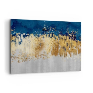 Quadro su tela - Stampe su Tela - Una composizione astratta nei toni dell'oro e del blu navy. - 120x80cm - Composizione moderna con bagliore - Decorazione murale moderna per soggiorno e camera da letto ARTTOR