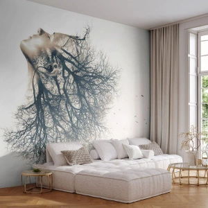 Fotomurali Premium Sand - In ascolto del sussurro dell'albero - Astrazione, Volto di donna, Albero - 200x140 cm