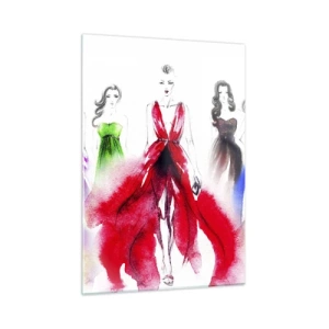 Quadro su vetro - Schizzo di donne in abiti da sera colorati - 50x70cm - Voglia di vestiti - Decorazione murale moderna per soggiorno e camera da letto ARTTOR