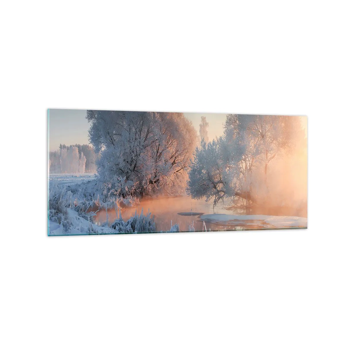 Quadro su vetro - Paesaggio invernale con alberi innevati e tramonto - 120x50cm - Tutto brilla al sole nel cristallo - Decorazione murale moderna per soggiorno e camera da letto ARTTOR