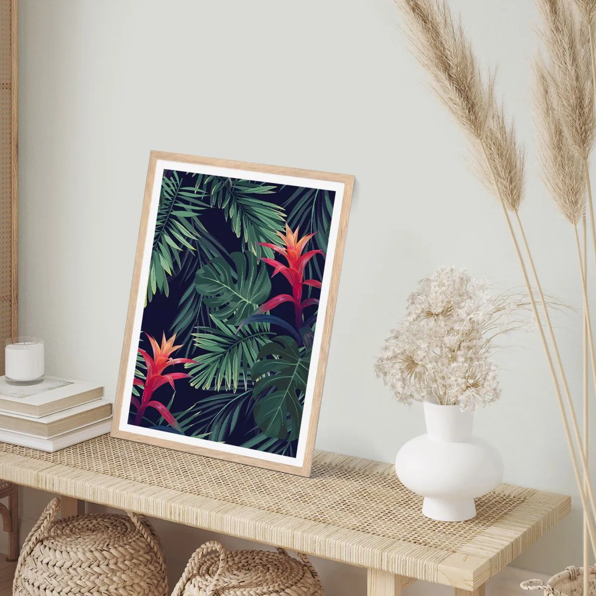 Poster in cornice rovere chiaro - Fiammante nel verde - 50x70 cm