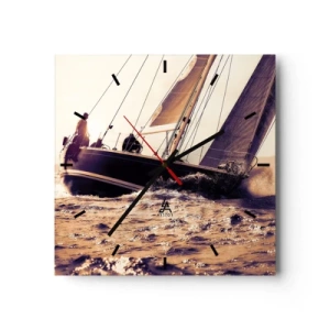 Orologio da parete - Orologio in Vetro - Uno yacht in mare in tempesta alla luce del sole al tramonto - 30x30cm - Naviga, marinaio - Decorazione murale moderna per soggiorno e camera da letto ARTTOR