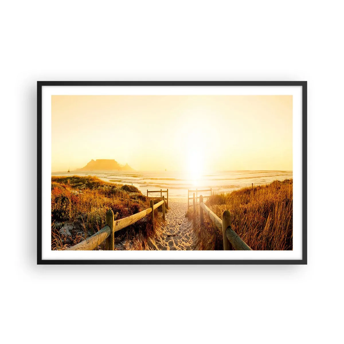 Poster in cornice nera - Attraverso la duna, verso il sole - 91x61 cm