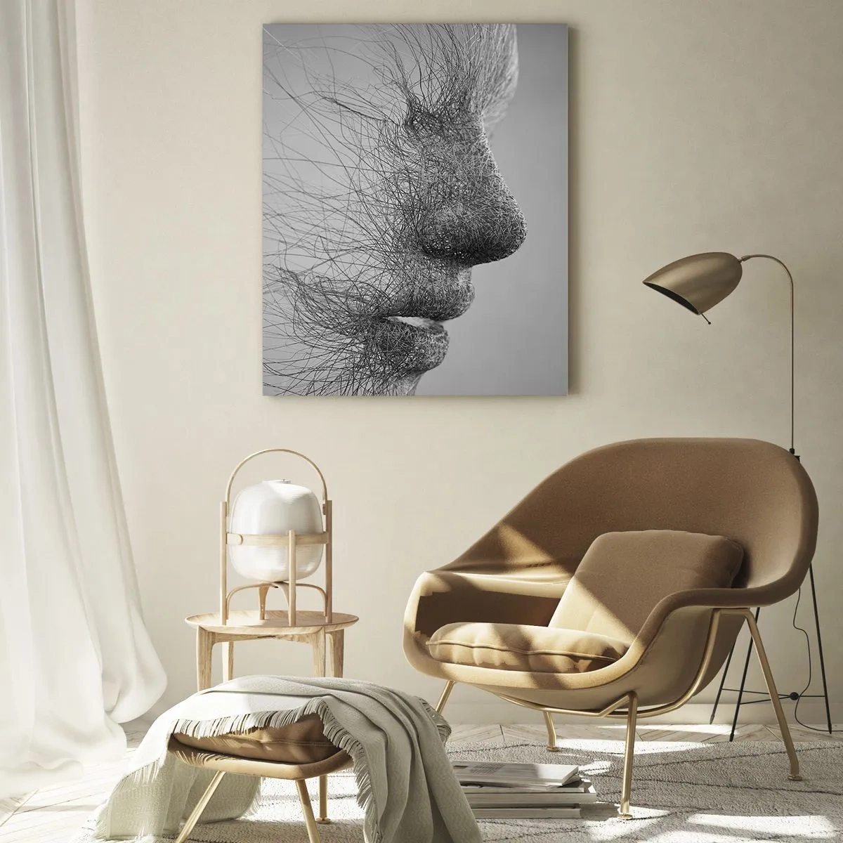 Quadro su vetro - Profilo facciale artistico creato con linee delicate - 80x120cm - Lo spirito del vento - Decorazione murale moderna per soggiorno e camera da letto ARTTOR