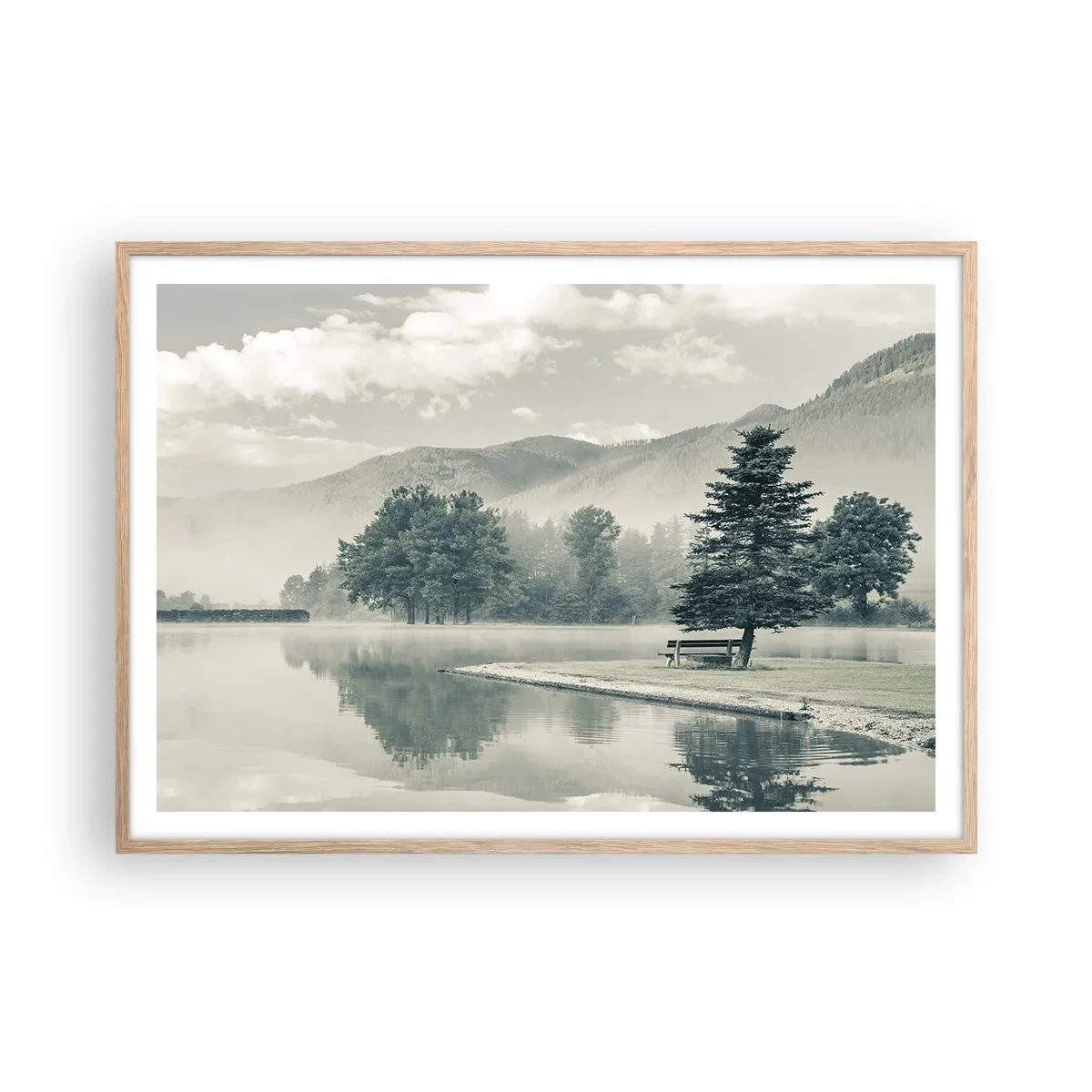 Poster in cornice rovere chiaro - Il lago dorme ancora - 100x70 cm