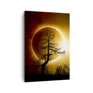 Quadro su tela - Stampe su Tela - Eclissi solare con la sagoma di un albero in primo piano - 50x70cm - Eclissi totale - Decorazione murale moderna per soggiorno e camera da letto ARTTOR