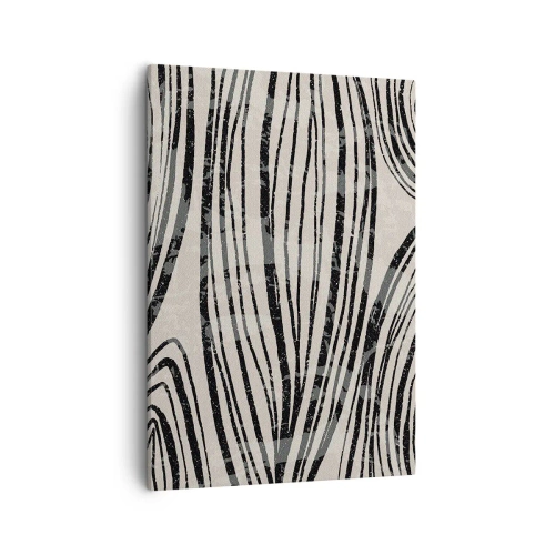 Quadro su tela - Stampe su Tela - Onde astratte in tonalità di bianco e nero - 50x70cm - Una palude di linee - Decorazione murale moderna per soggiorno e camera da letto ARTTOR