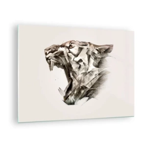 Quadro su vetro - Illustrazione geometrica di una tigre ruggente su uno sfondo chiaro - 70x50cm - Sai chi comanda - Decorazione murale moderna per soggiorno e camera da letto ARTTOR