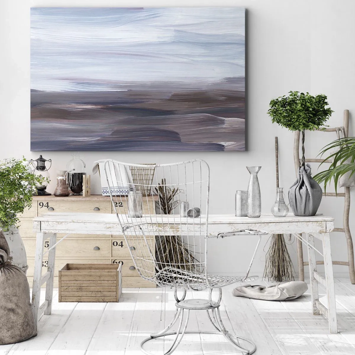 Quadro su tela - Stampe su Tela - Un'astrazione sottile con tratti delicati in toni pastello. - 70x50cm - Gli elementi: l'acqua - Decorazione murale moderna per soggiorno e camera da letto ARTTOR