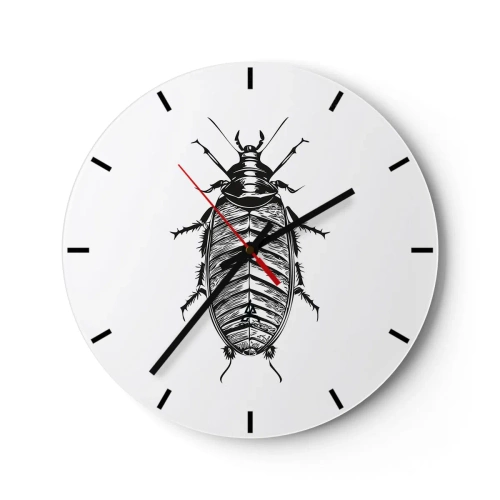 Orologio da parete - Orologio in Vetro - Un'immagine di un insetto nello stile di un'incisione su uno sfondo bianco - 30x30cm - Che esemplare! - Decorazione murale moderna per soggiorno, cucina e camera da letto ARTTOR