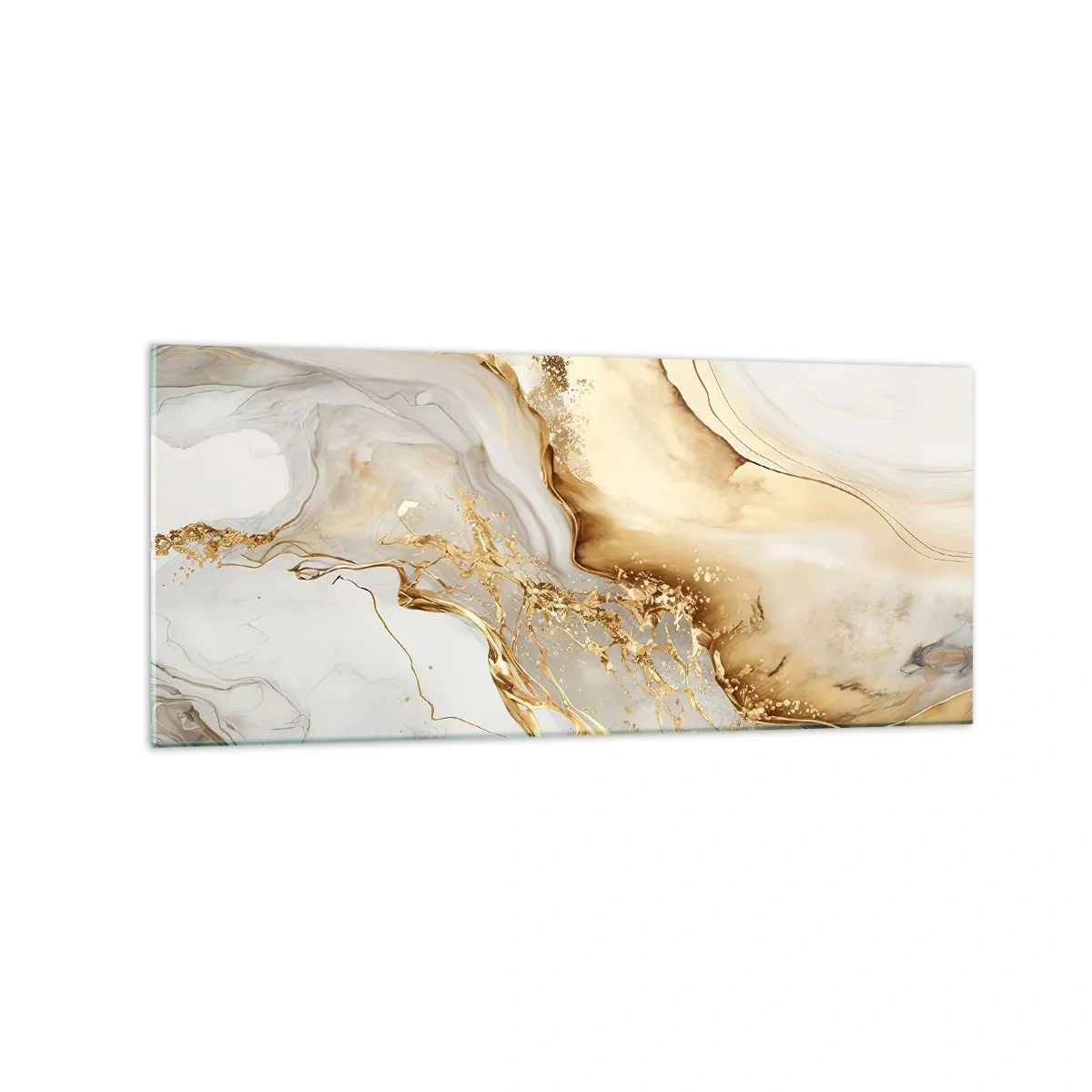Quadro su vetro - Motivi astratti in oro e marmo su uno sfondo chiaro - 120x50cm - Astrazione: bellezza e bontà - Decorazione murale moderna per soggiorno e camera da letto ARTTOR