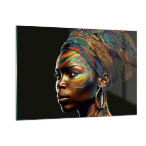 Quadro su vetro - Ritratto di una donna con pittura colorata e turbante - 120x80cm - Regina africana - Decorazione murale moderna per soggiorno e camera da letto ARTTOR
