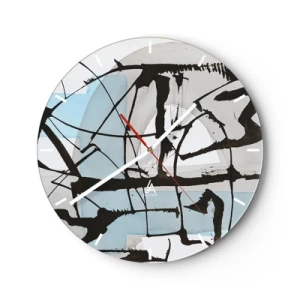 Orologio da parete - Orologio in Vetro - Linee astratte nere su uno sfondo di macchie blu e grigie - 30x30cm - Blu nonostante tutto - Decorazione murale moderna per soggiorno, cucina e camera da letto ARTTOR