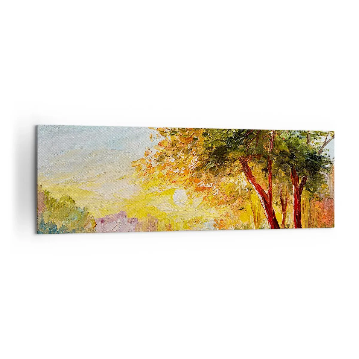 Quadro su tela - Stampe su Tela - Un paesaggio pittoresco con un fiume e alberi al tramonto - 160x50cm - Et in Arcadia ego - Decorazione murale moderna per soggiorno e camera da letto ARTTOR