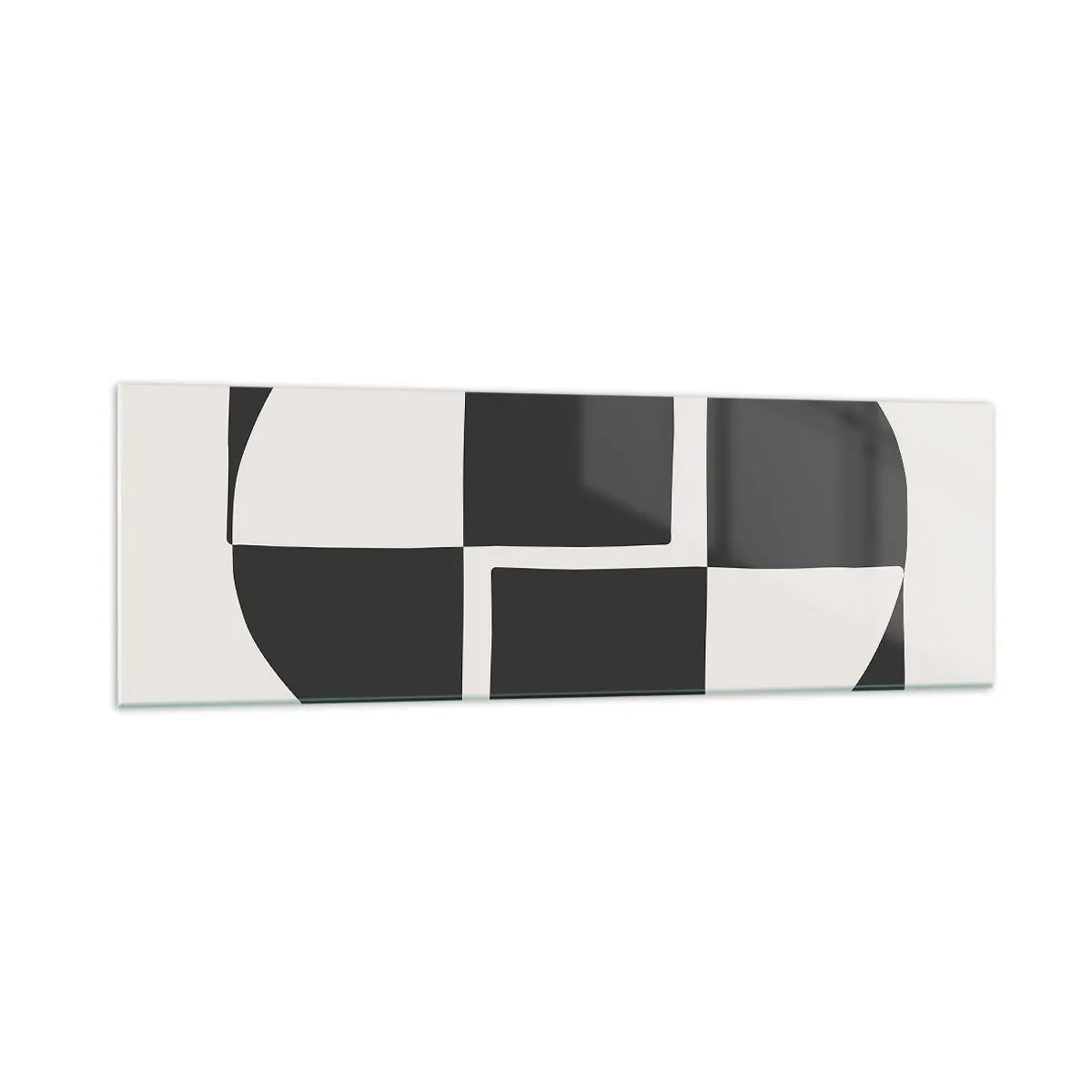 Quadro su vetro - Forme geometriche astratte in bianco e nero - 160x50cm - Antitesi - sintesi - Decorazione murale moderna per soggiorno e camera da letto ARTTOR