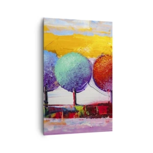 Quadro su tela - Stampe su Tela - Tre alberi colorati su uno sfondo astratto - 80x120cm - Non c'è due senza tre - Decorazione murale moderna per soggiorno e camera da letto ARTTOR