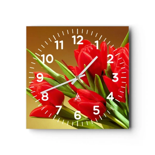 Orologio da parete - Orologio in Vetro - Un mazzo di gioia primaverile - 40x40 cm