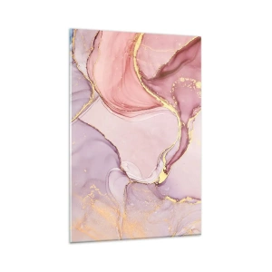 Quadro su vetro - Delicati motivi astratti nelle tonalità del rosa e dell'oro - 80x120cm - La carezza dei colori - Decorazione murale moderna per soggiorno e camera da letto ARTTOR