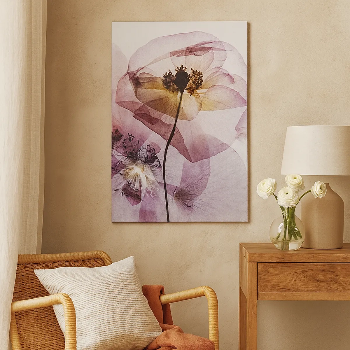 Quadro su tela - Stampe su Tela - Delicati fiori trasparenti in tonalità pastello - 50x70cm - Fiori trasparenti - Decorazione murale moderna per soggiorno e camera da letto ARTTOR