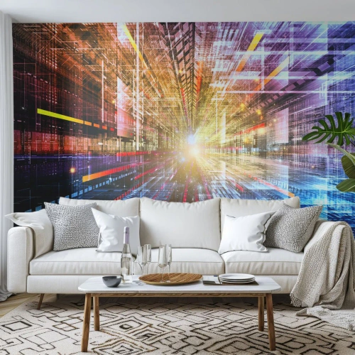 Fotomurali Premium Sand - Una visione astratta di uno spazio digitale futuristico - 100x70cm - Corridoio di luce - Decorazione murale moderna per soggiorno e camera da letto ARTTOR