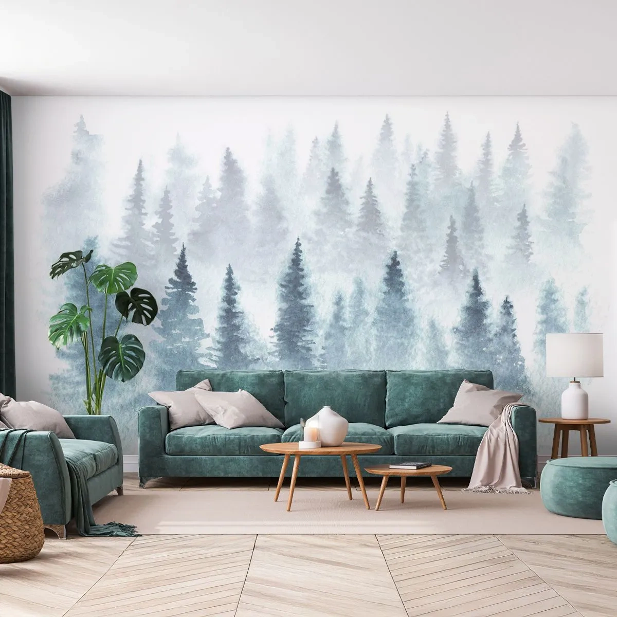 Fotomurali Standard Eco - Avvolti nella nebbia - Paesaggio, foresta, Abete rosso - 200x140 cm