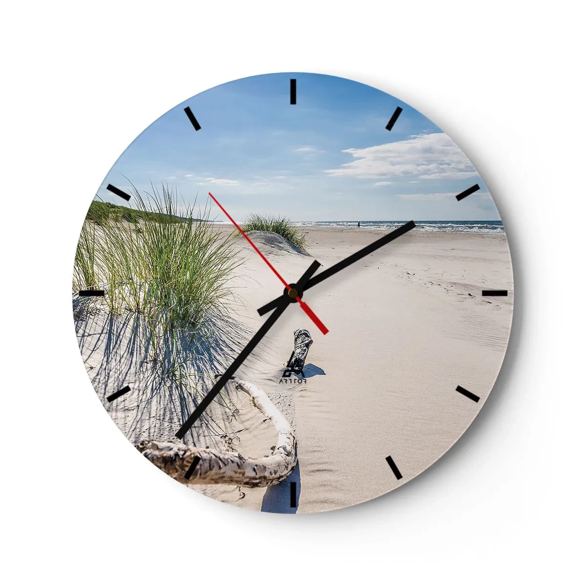 Orologio da parete - Orologio in Vetro - Una spiaggia con sabbia, erba e vista sul mare in una giornata di sole - 30x30cm - La più bella? Quella del baltico - Decorazione murale moderna per soggiorno, cucina e camera da letto ARTTOR