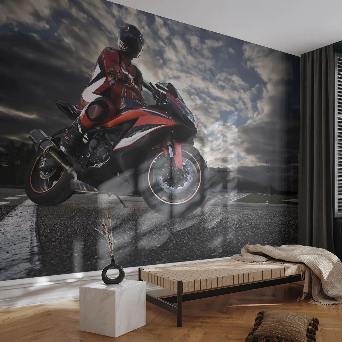 Fotomurali Premium Sand - Il cavaliere oscuro - Settore automobilistico, Moto, Gara - 100x70 cm