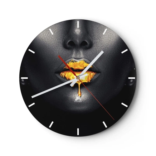 Orologio da parete - Orologio in Vetro - Labbra dorate su sfondo nero in stile artistico - 30x30cm - Boccadoro - Decorazione murale moderna per soggiorno, cucina e camera da letto ARTTOR