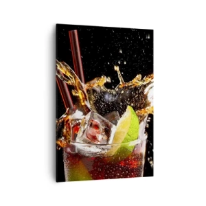 Quadro su tela - Stampe su Tela - Un bicchiere di bevanda, lime e ghiaccio al momento dello schizzo dinamico - 70x100cm - Gioia ed energia dei colori - Decorazione murale moderna per soggiorno e camera da letto ARTTOR