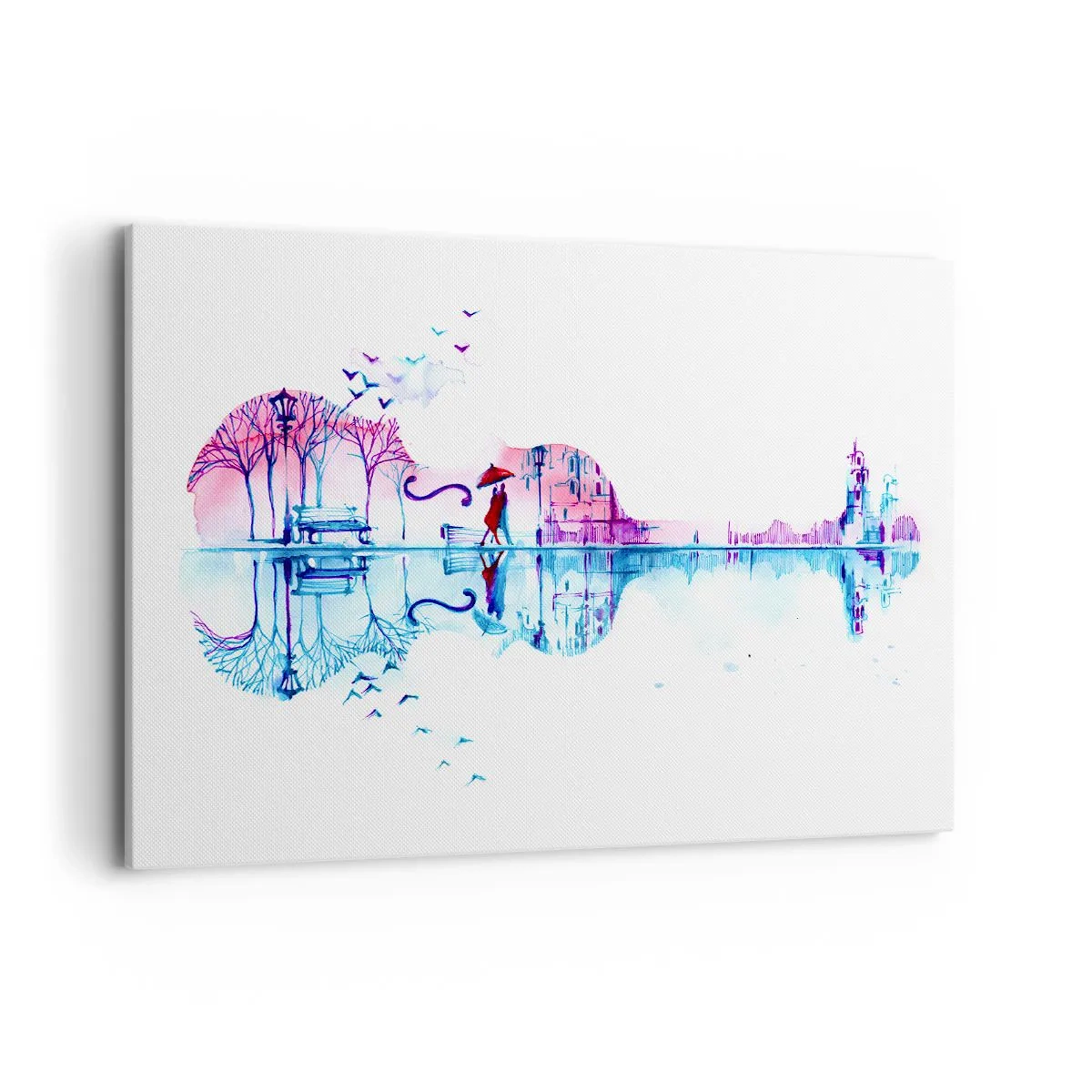 Quadro su tela - Stampe su Tela - Silhouette di città a forma di violino nei colori dell'acquerello - 120x80cm - Vi porto un cantico di pioggia - Decorazione murale moderna per soggiorno e camera da letto ARTTOR