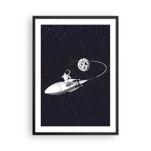 Poster in cornice nera - Un astronauta in piedi su un razzo che vola nello spazio - 50x70cm - Surfista spaziale - Decorazione murale moderna per soggiorno e camera da letto ARTTOR