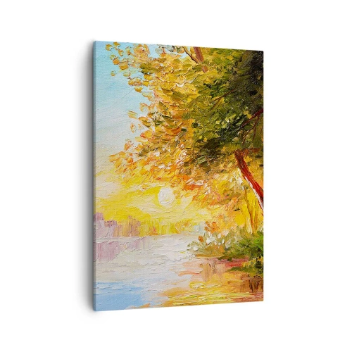 Quadro su tela - Stampe su Tela - Un paesaggio pittoresco con un fiume e alberi al tramonto - 50x70cm - Et in Arcadia ego - Decorazione murale moderna per soggiorno e camera da letto ARTTOR