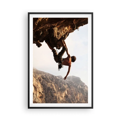 Poster in cornice nera - Il mondo ristretto in una mano sul bordo del masso - 61x91 cm