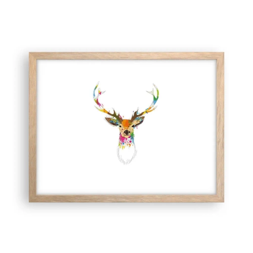 Poster in cornice rovere chiaro - Mite cerbiatto immerso nel colore - 40x30 cm