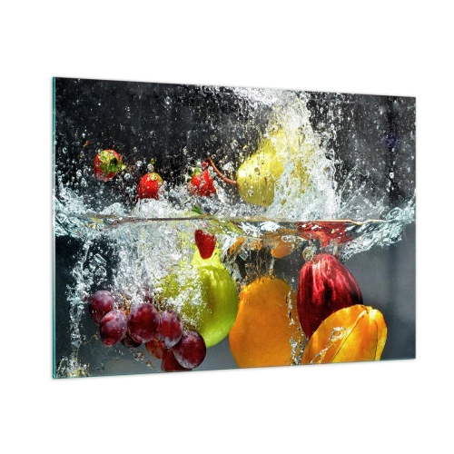 Quadro su vetro - Frutta immersa nell'acqua con schizzi dinamici - 100x70cm - Frutta rinfrescante - Decorazione murale moderna per soggiorno e camera da letto ARTTOR