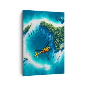 Quadro su tela - Stampe su Tela - Un'isola tropicale circondata da acque turchesi con un elicottero in vista - 50x70cm - Comprati un'isola - Decorazione murale moderna per soggiorno e camera da letto ARTTOR