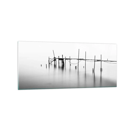 Quadro su vetro - Un molo bianco e nero immerso in un paesaggio nebbioso - 120x50cm - E se la luce non c'è? - Decorazione murale moderna per soggiorno e camera da letto ARTTOR