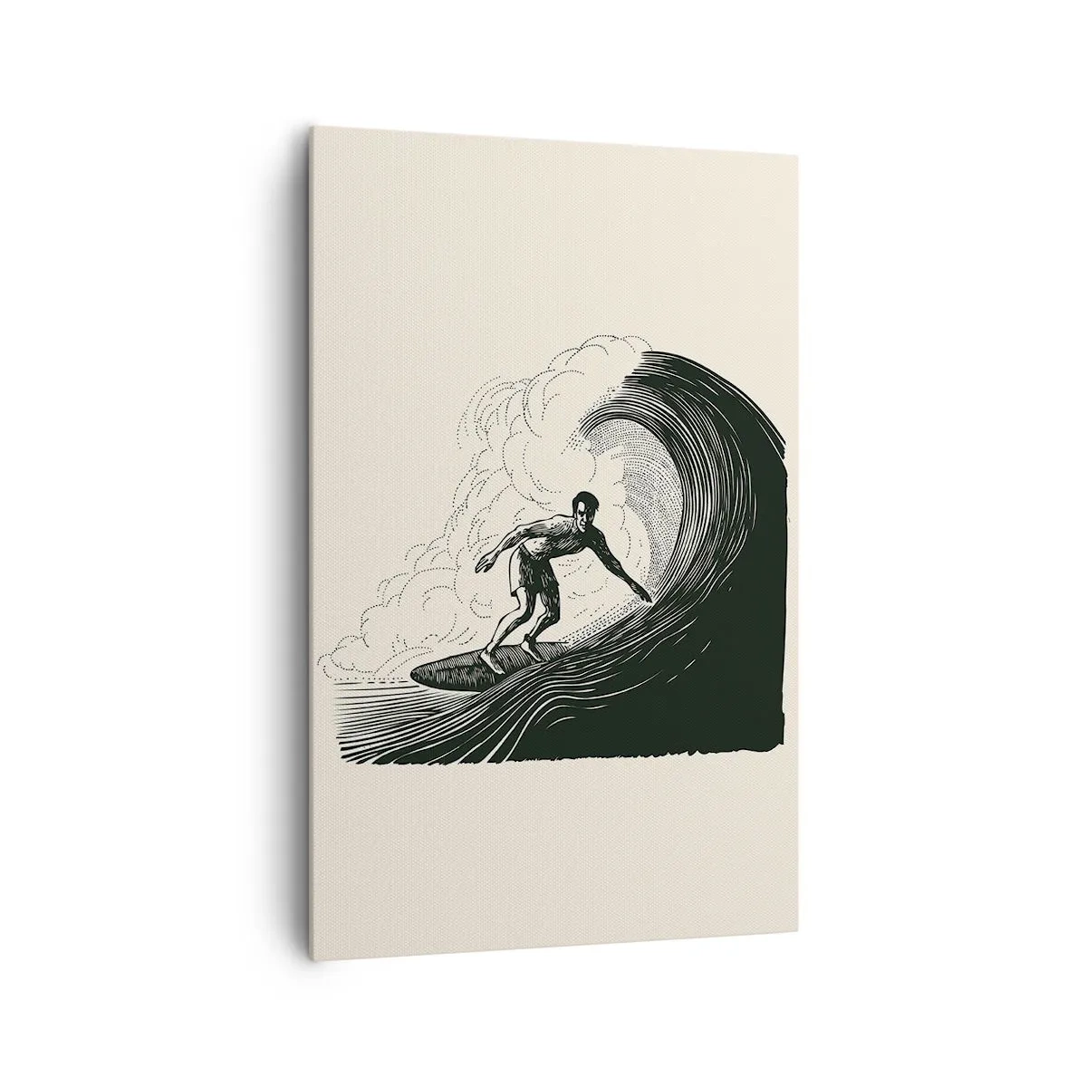 Quadro su tela - Stampe su Tela - Grafica in bianco e nero di un surfista che cavalca un'onda - 80x120cm - Il re delle onde - Decorazione murale moderna per soggiorno e camera da letto ARTTOR