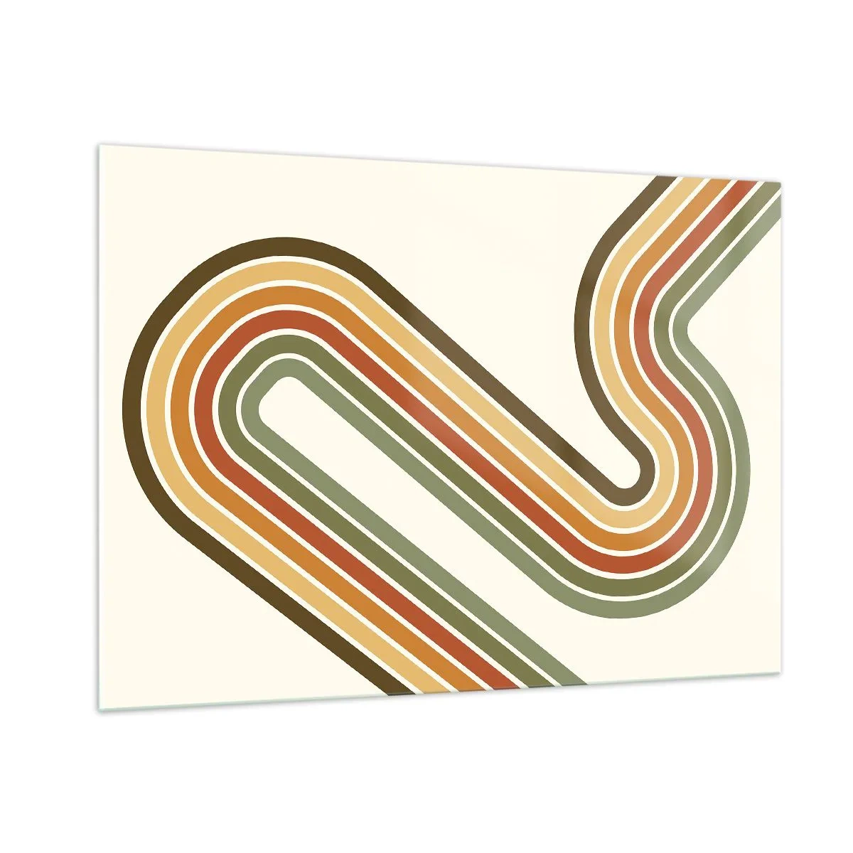 Quadro su vetro - Astrazione geometrica in stile retrò con linee ondulate - 100x70cm - Zig zag fino alla meta - Decorazione murale moderna per soggiorno e camera da letto ARTTOR