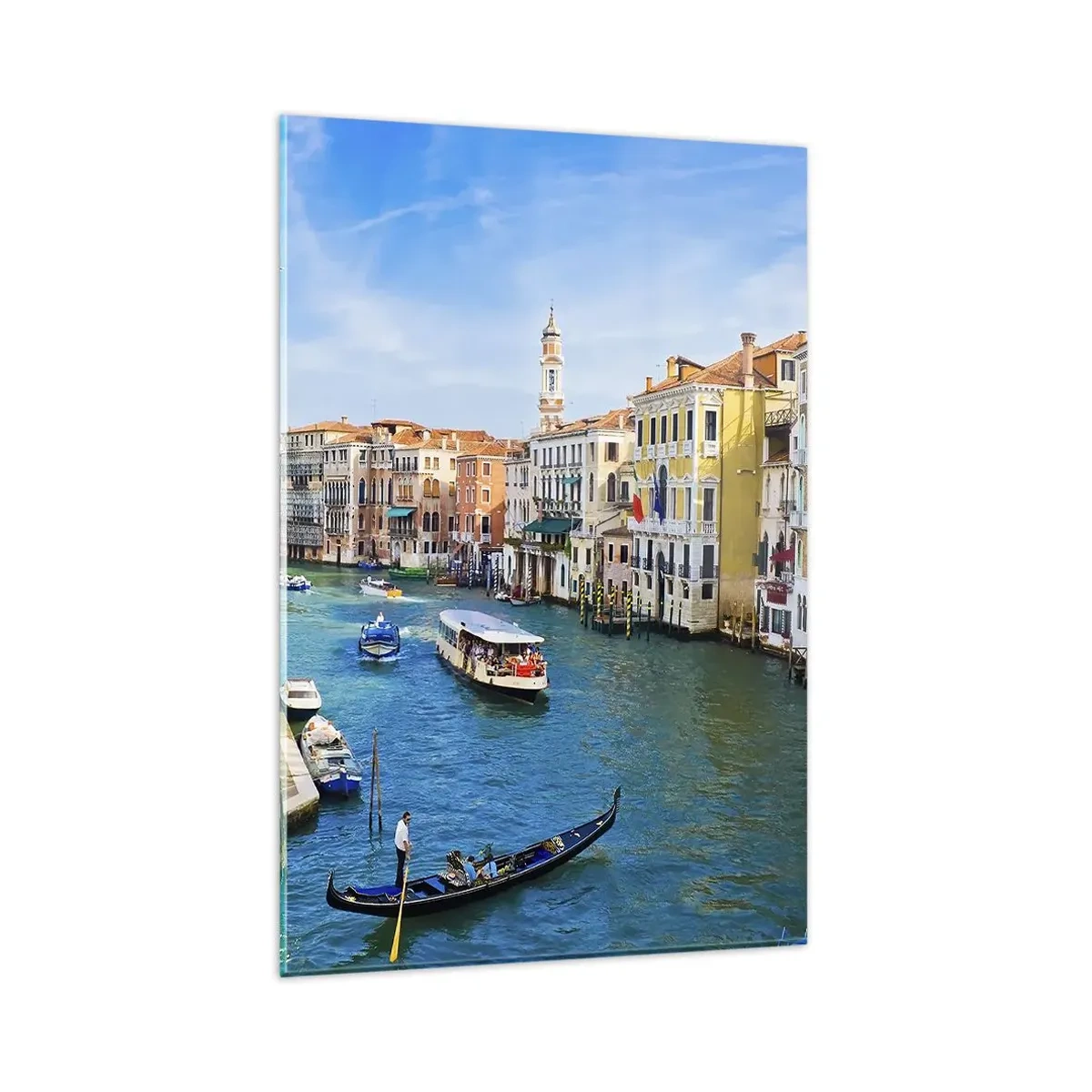 Quadro su vetro - Un canale veneziano con una gondola e edifici colorati - 80x120cm - Una circolazione stradale unica al mondo - Decorazione murale moderna per soggiorno e camera da letto ARTTOR