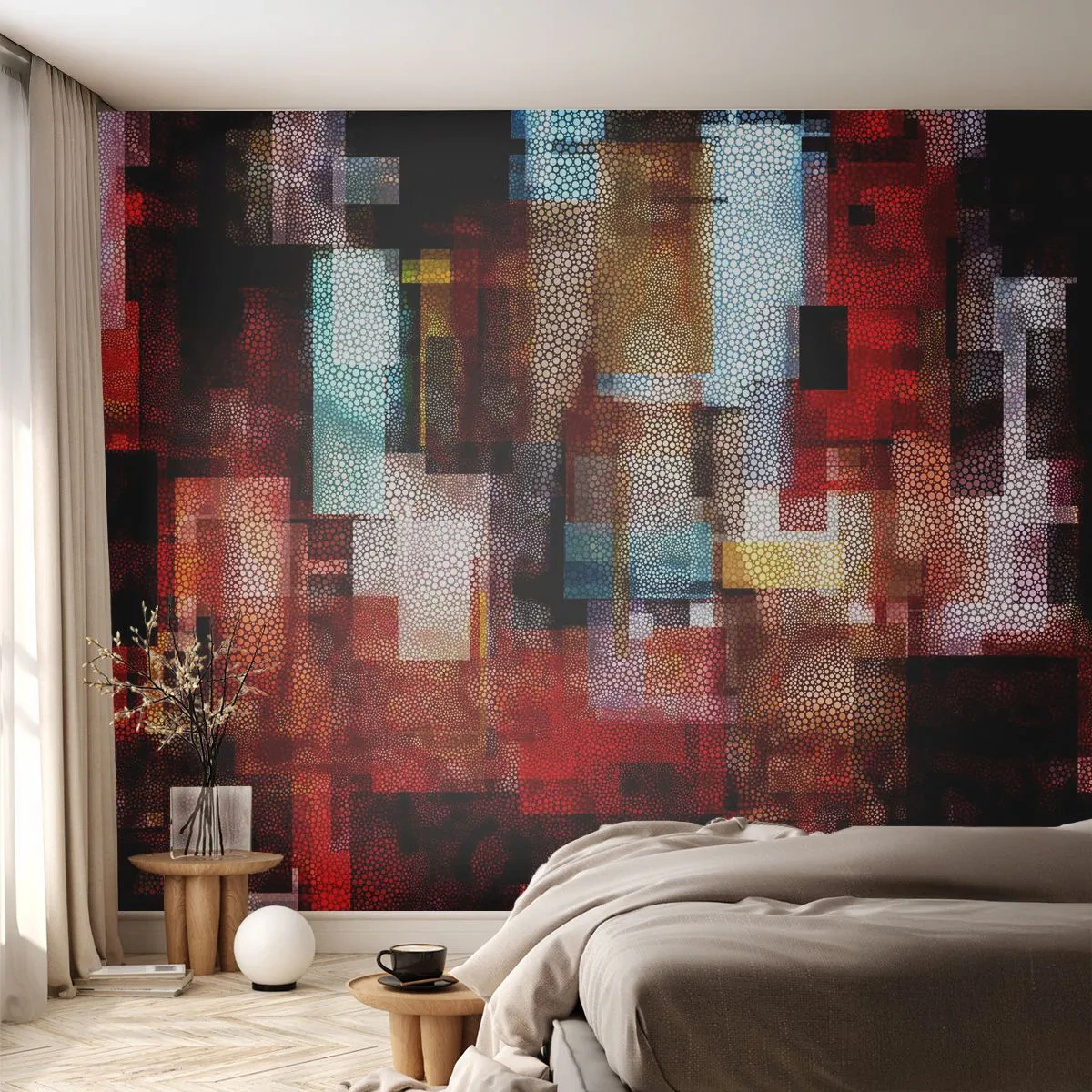 Fotomurali Premium Sand - Astrazione moderna nei toni del rosso e del nero - 100x70cm - Confusione aggrovigliata - Decorazione murale moderna per soggiorno e camera da letto ARTTOR