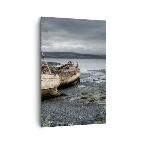 Quadro su tela - Stampe su Tela - Barche abbandonate sulla riva in una scena piovosa - 80x120cm - Segno delle fatiche degnamente sostenute - Decorazione murale moderna per soggiorno e camera da letto ARTTOR