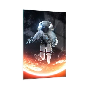 Quadro su vetro - Un astronauta che fluttua sopra una Terra illuminata dal sole - 70x100cm - Posso restare ancora un po'? - Decorazione murale moderna per soggiorno e camera da letto ARTTOR
