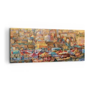 Quadro su tela - Stampe su Tela - Panorama pittoresco di Istanbul con vista sulla baia e sulla città - 120x50cm - Racconto da Istanbul - Decorazione murale moderna per soggiorno e camera da letto ARTTOR